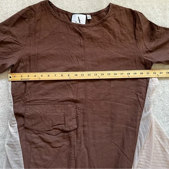 ADEPTT LINEN MAXI DRESS WITH LARGE FRONT POCKETS AND SHEER CHIFFON SIDES MODERN - Picture 9 of 13